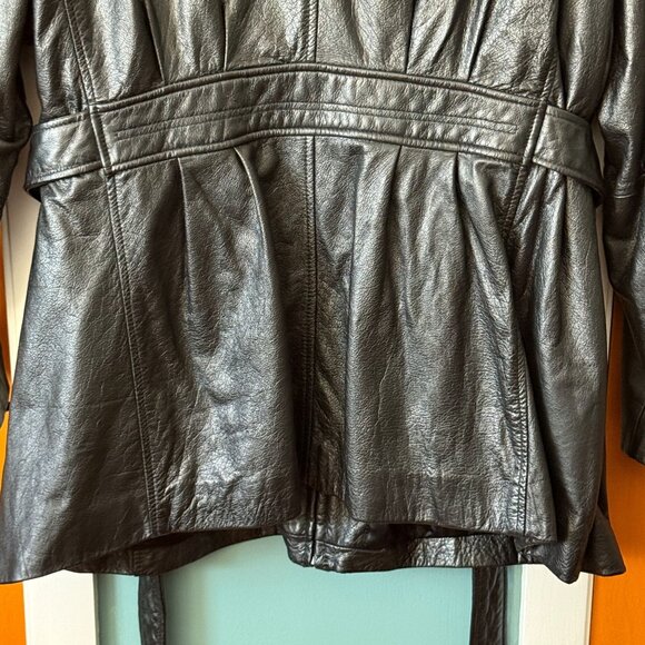 Lane Bryant Black Leather Jacket Belted Womens Size 22/24 Short MOTO Biker - Picture 12 of 16